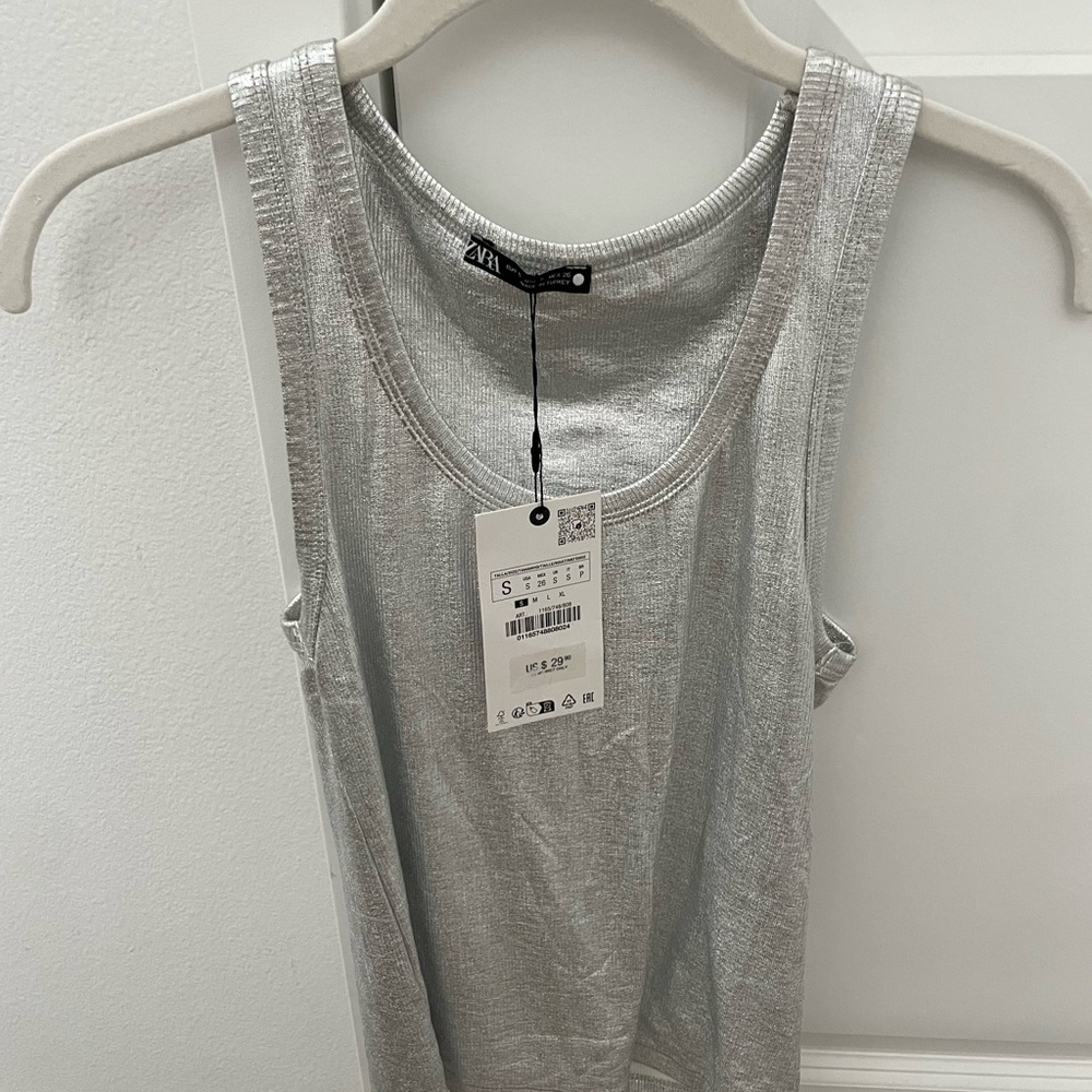 Zara Silver Metallic Tank Top